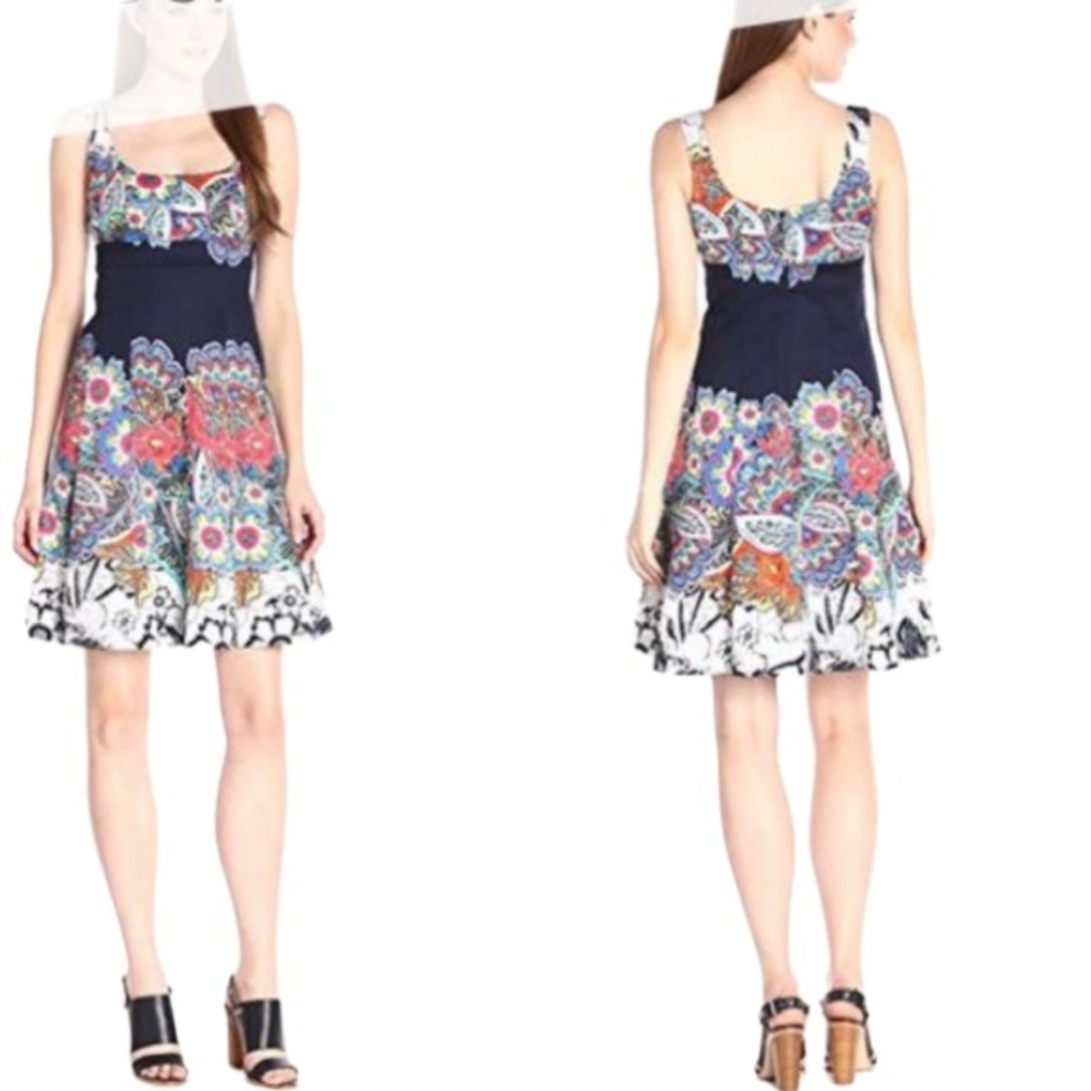 Nine West navy multi color dark pacific combo cotton dress size 14 new